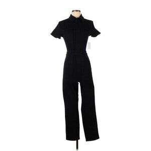 GOOD AMERICAN Solid Black Long Denim Jumpsuit - 1 (Small)